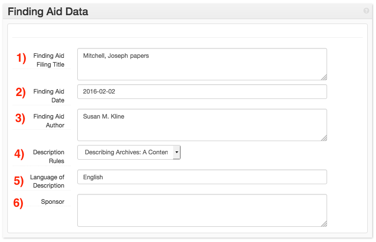 finding aid data