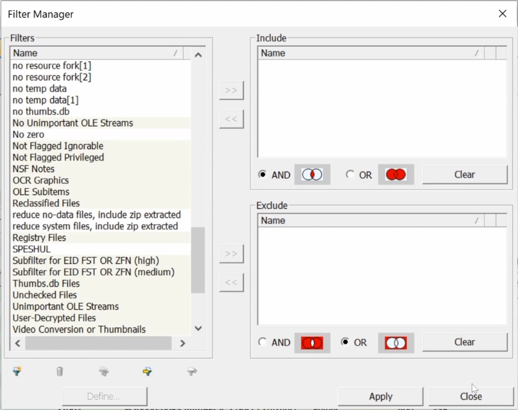 Filter Manager window with new imported filter displayed on left side