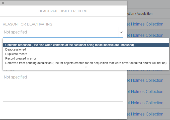 SPEC deactivation reason